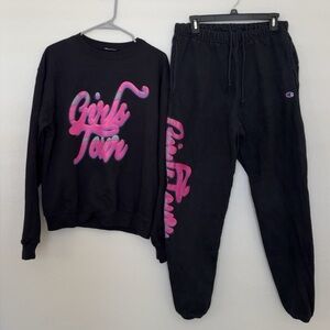 Custom Black and Pink Sweatshirt and Joggers Set woman’s ( girls tour) champion